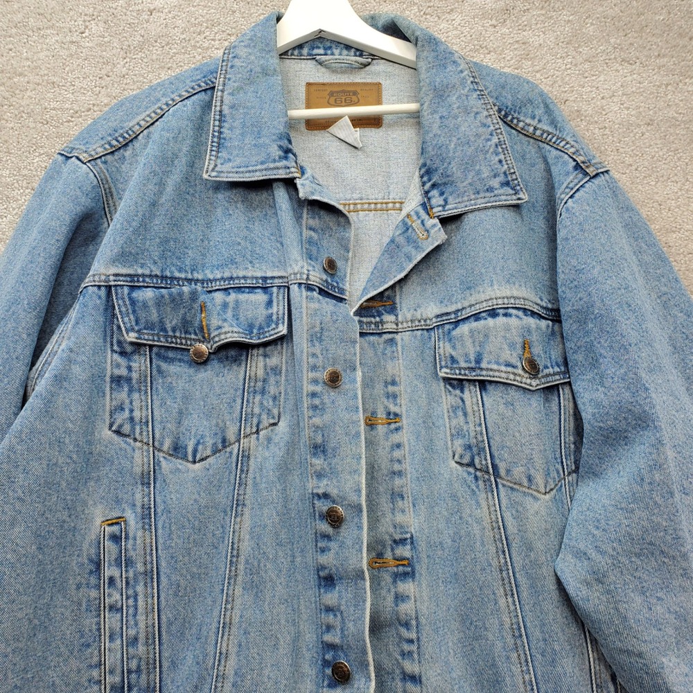 Route 66 Trucker Jacket Mens XL Blue Denim Cotton Classic Collared‎ Button Front
